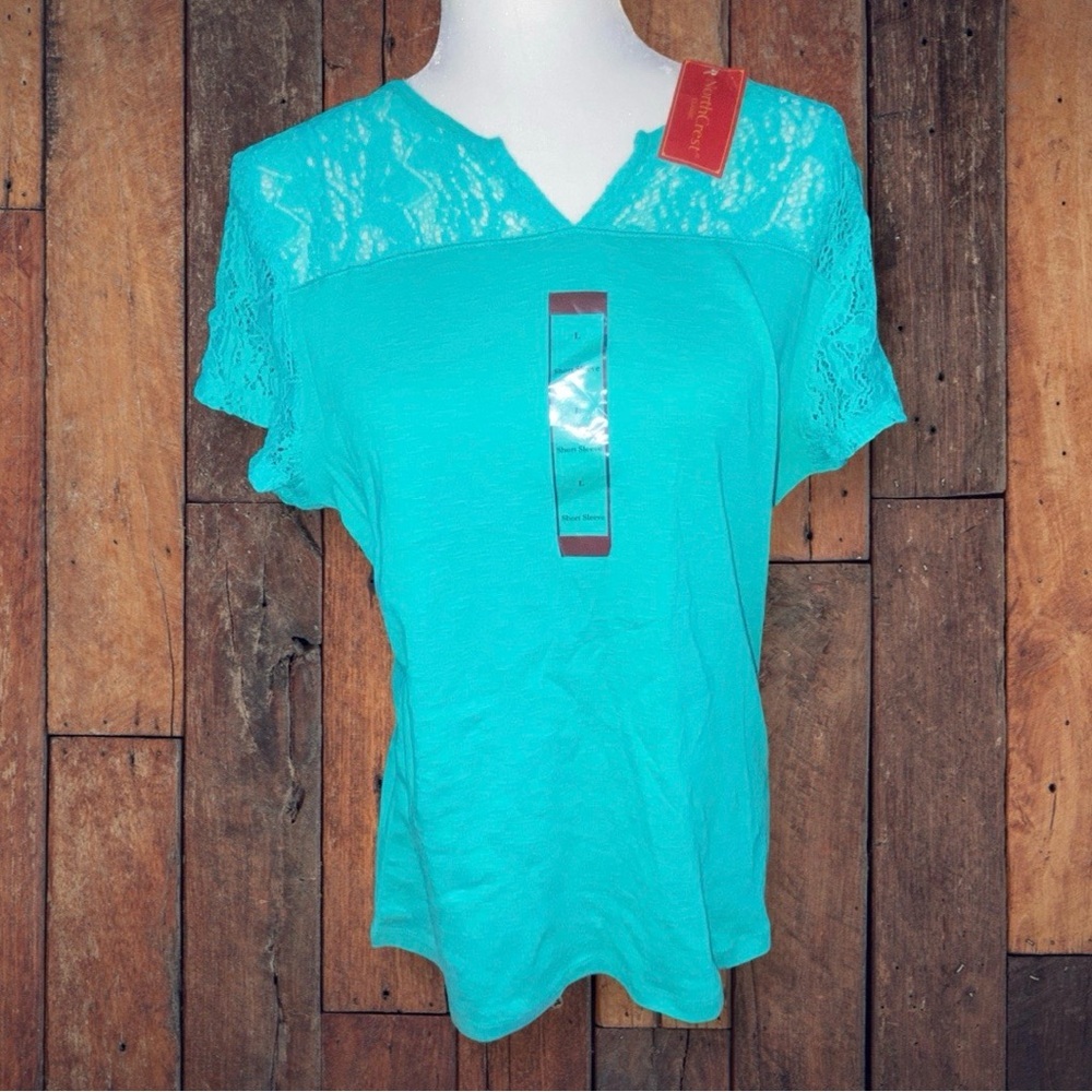 🎄Vintage NWT Northcrest Cotton & Lace Top - Size Large